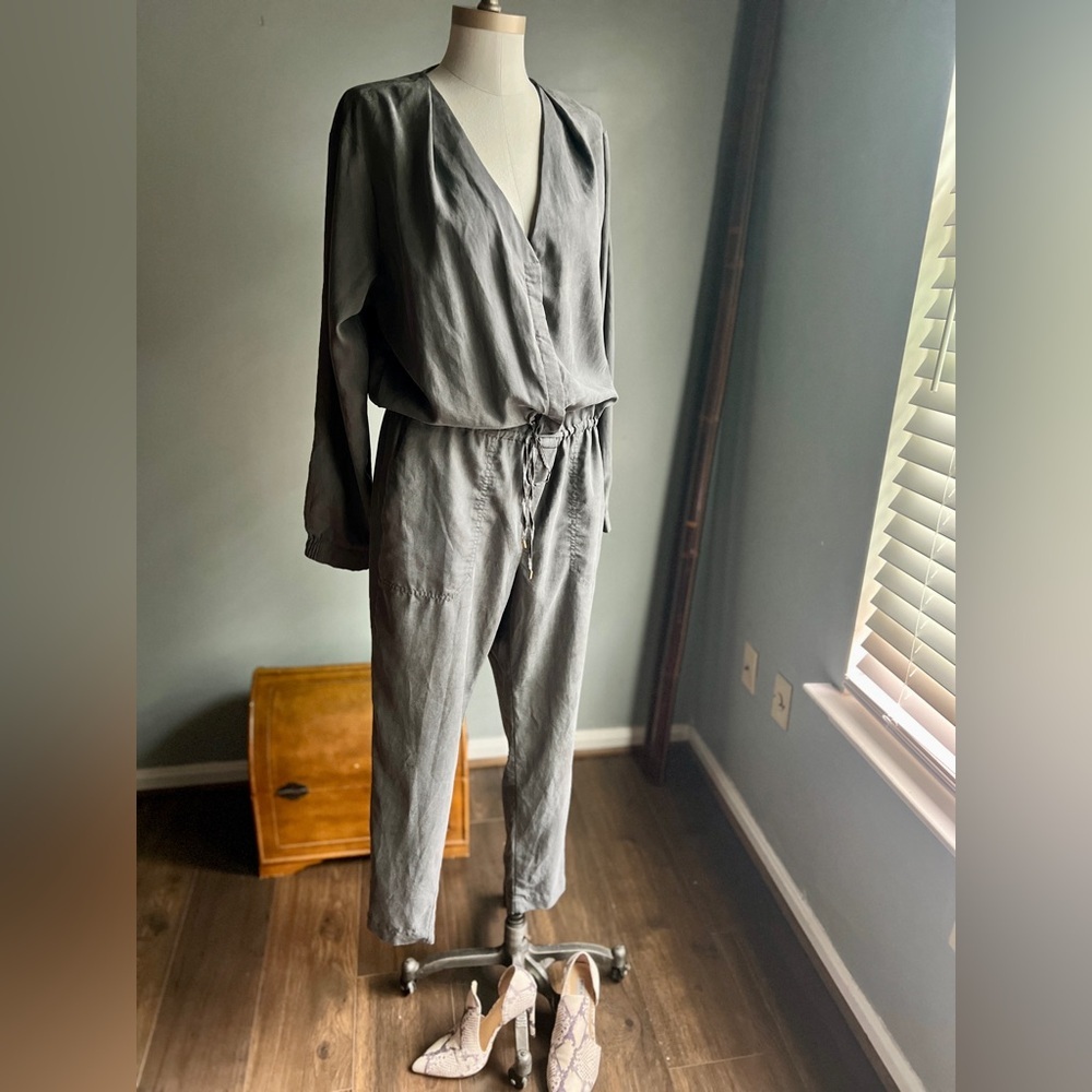 H&M Long Sleeve Draw String Jumpsuit Soft Lyocel Gray Size 14